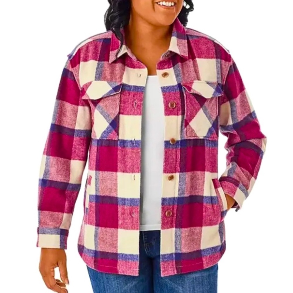 🩷💜💙🤍 NWT Members
Mark Pink Plaid Perfect Shacket (XL) Button Down Wool Blend